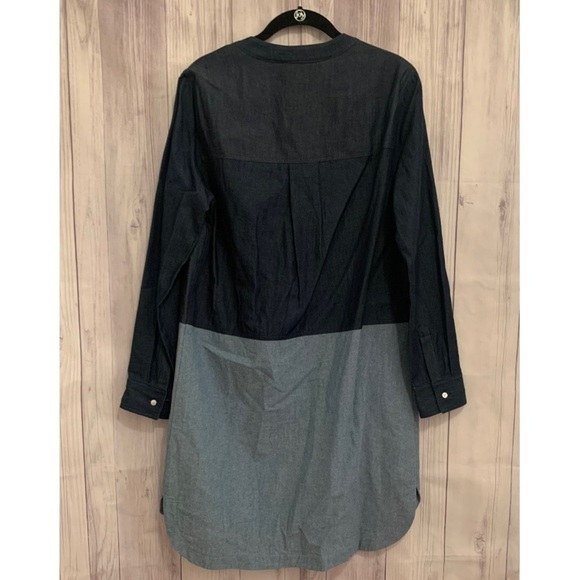 Grace Baker Color Block Navy Blue Lightweight Denim Dress Long Sleeve - Picture 2 of 5
